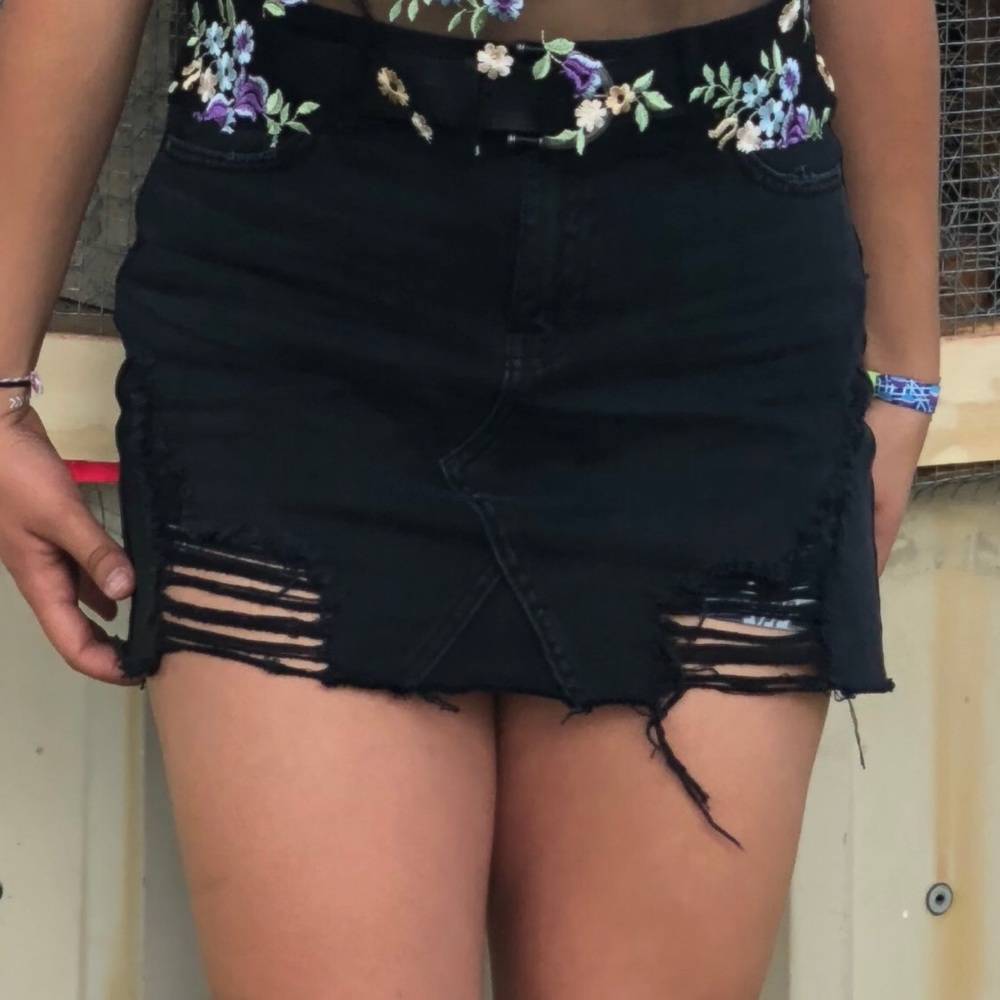 PacSun Ripped Black Denim Skirt